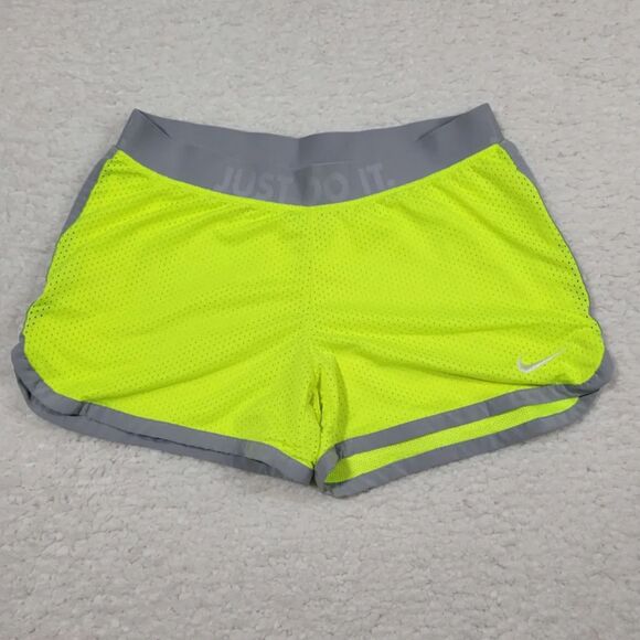 Nike Women's Small Neon Yellow Dri-fit Just Do It Running Mesh Shorts - Picture 1 of 7
